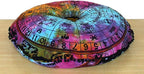 CRAFT KALA Mandala Floor Pillow Cushion Cover Seating Throw Cover Hippie Decorative Bohemian Ottoman Poufs Pom Pom Pillow Cases Boho Indian Cotton Living Room Yoga Home Décor (24" Round, Multi Zodiac)