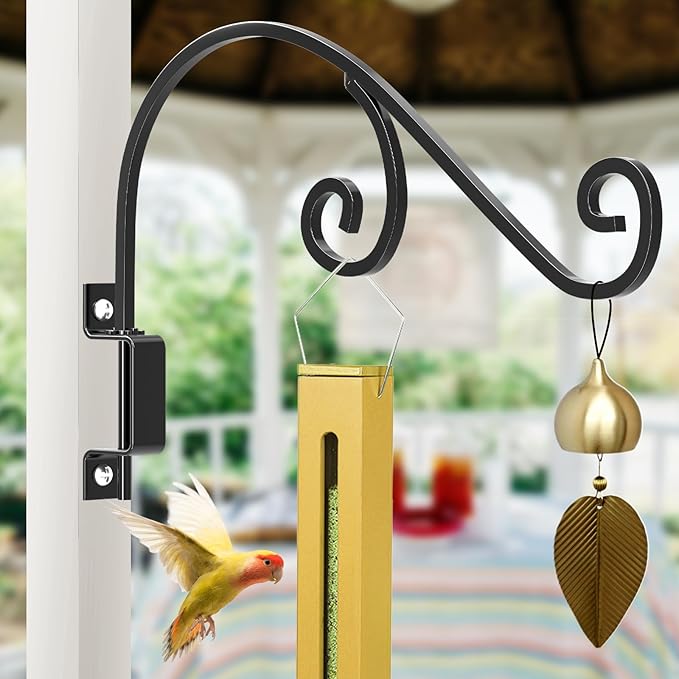 Swivel Plant Hangers Outdoor: 16 Inch Bird Feeder Plant Hanger Metal Wall Mount Hanging Plant Brackets Indoor Wall Hooks Outdoor for Hanging Baskets, Wind Chimes, Lanterns, Flower Pots, Black