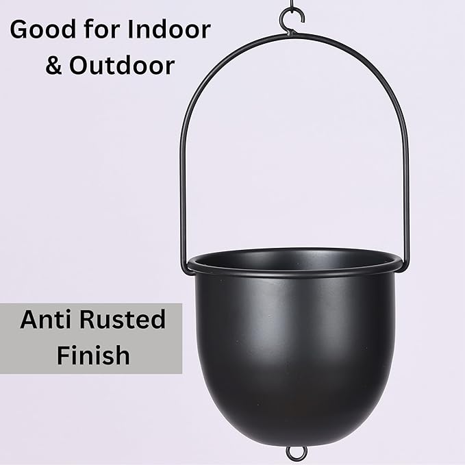 Shineloha 2 Pack Metal Hanging Planters for Indoor Outdoor, with 5.5 Pot, Modern Hanging Planter | Black Plant Hanger, Ceiling Plant Hangers. NO Plant incld.