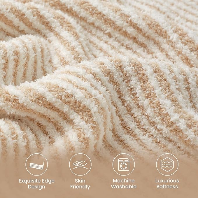 Snuggle Sac Fluffy Bedding Blanket Twin Size, Soft Luxurious Knit Throws, Fuzzy Microfiber Blankets for Couch, Sofa, Bed, Cream Beige, 60x80 inches