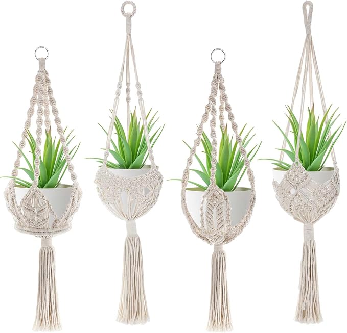 4 Pack Macrame Plant Hanger Hanging Planter with Patterns for up to 8 Inch Pot Indoor Outdoor Hanging Planter Basket Boho Plant Hanger Holder Decorative Flower Pot Holder for Garden Home