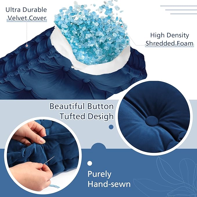 Bench Cushions for Indoor Furniture 40x20 in Velvet Kitchen Dining Piano Window Seat Cushion, Tufted Patio Porch Swing Thicken Bench Pad Memory Foam (Royal Blue)
