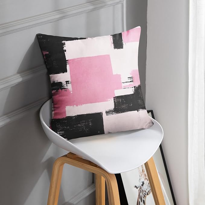 Britimes Throw Pillow Covers Modern Home Art Decor, 18 x 18 Inches Set of 2 Abstract Oil Painting Pillowcases for Bedroom, Living Room, Cushion Couch Sofa, Abstract Pink White