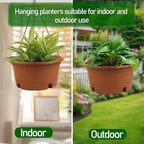 12 Inch Large Hanging Planters for Ootdoor Plants, 4 Pack Plastic Hanging Basket Pots with Drainage Trays & Chain, Hanging Pots for Plants Indoor Outdoor Garden Balcony Decoration (Terracotta)