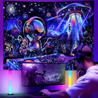 Galoker Blacklight Alien UFO Tapestry Trippy Galaxy Planet Tapestry UV Reactive Funny DJ Music Wall Tapestries Plant Cactus Tapestries Wall Hanging for Home Decor(51.2"x59.1")