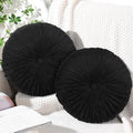 Namalu 2 Pcs Round Throw Pillow 13.8 Inch Decorative Round Velvet Floor Pillows Pumpkin Throw Pillows with Center Button for Thanksgiving Home Decor Living Room Sofa Couch Bed Chair (Black)