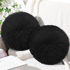 Namalu 2 Pcs Round Throw Pillow 13.8 Inch Decorative Round Velvet Floor Pillows Pumpkin Throw Pillows with Center Button for Thanksgiving Home Decor Living Room Sofa Couch Bed Chair (Black)