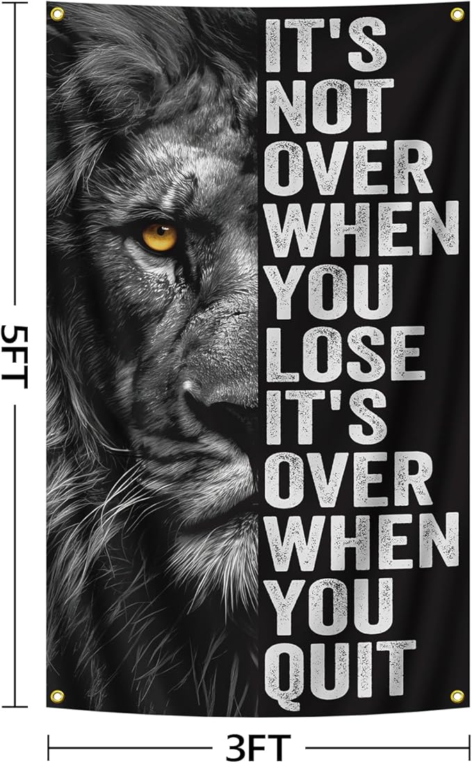 Inspirational Lion Tapestry 3x5FT, Positive Energy Aesthetic Wall Art for Office, Bedroom, Living Room, Study Room, Children's Room Decor, Motivational Quote Poster Wall Hanging