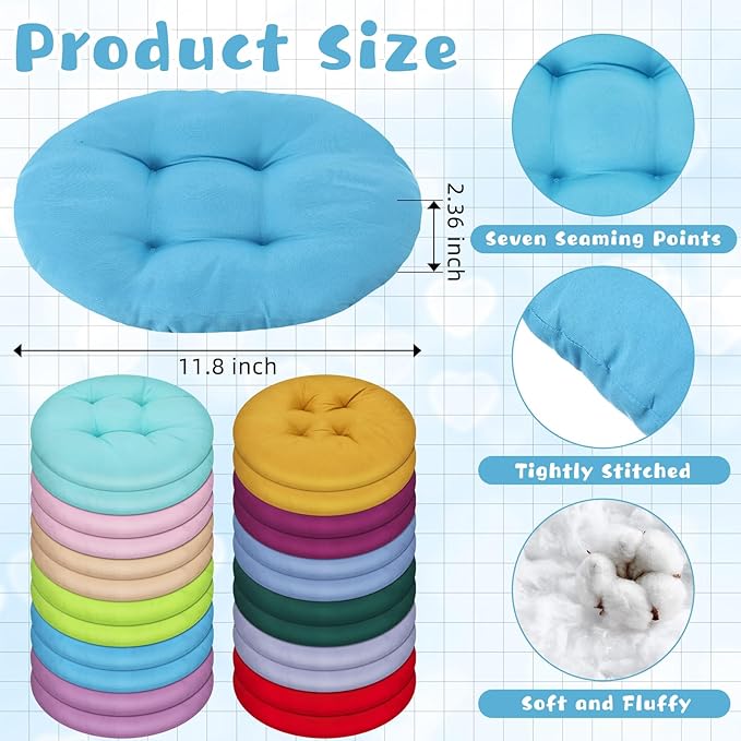 Tinideya 24 Pcs Round Floor Cushions Floor Pillows Meditation Seat Pillows Flexible Seating for Adults Kids, Chair Cushions for Classroom, Nursery, Living Room, Yoga(Small 11.8 Inch,Multi Color)