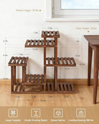 Carbonized Wood Plant Stand, 6-Tier Indoor Tiered Plant Shelves, Space-Saving Narrow Wood Plant Rack for Multiple Plants, Sturdy Flower Stand for Living Room/Balcony/Garden/Outdoor, Easy Assembly