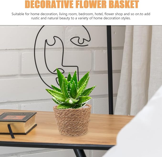 Veemoon 2pcs Wicker Planter Basket, Rustic Straw Woven Flower Basket Arrangement Flower for Plants Laundry Bin Storage Woven Plant Pot Hanging Seaweed Girl Toddler Hanging Seaweed 7. 07x7. 07x5. 89in