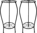 Metal Plant Stand 2 Tier Indoor Outdoor, Tall Flower Pot Shelf Rustproof Stable Corner Stand, 25.2 inch Multiple Plant Display Rack for Living Room Patio Balcony Garden, 2 Pack
