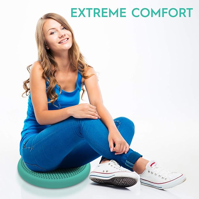 Bouncyband – Wiggle Seat – Green, 13” D – Large Sensory Cushion for Kids Ages 6-18+ – Promotes Active Learning, Improves Student Productivity, Includes Easy-Inflation Pump