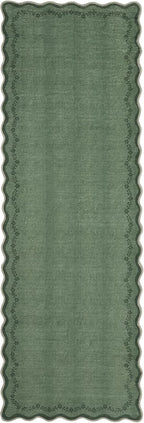 GarveeHome 2.5x8 Scalloped Washable Runner Rug for Kitchen, Soft Green Long Hallway Runner Non Slip Entryway Rug Farmhouse Thin Laundry Mat Stain Resistant Carpet for Bathroom Beside Rug