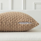 Kevin Textile 14x20 Inch Pillow Cover 1 Pack Boho Decorative Soft Striped Corduroy Lumbar Farmhouse Solid Color Accent Rectangle Cushion Case for Living Room Couch Sofa Bed, Tan