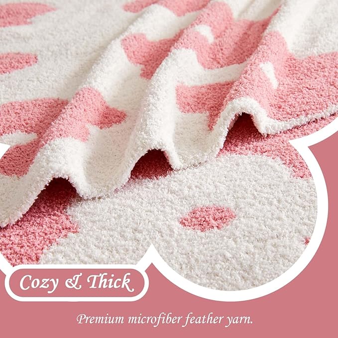 Checkered Throw Blanket, Dusty Pink Flower Blanket for Couch, 50"x60" Soft Plaid Knit Blanket for Home Decor, Reversible Checkerered Blankets for Sofa, Chair, Bed