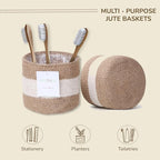 Jute Planter Basket Sustainable Woven Rope Covers for Decorating Indoor/Outdoor Plants Pots 6.5x6.5x6 Inches Ideal Size for 6" Planter-Multi-Purpose Storage Set of 4 White & Natural Jute