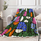 Boho Abstract Colorful Floral Throw Blanket, Vintage Retro Patchwork Pink Blue Green Flower Botanical Geometric Aesthetic Groovy Flannel Throw Blanket for Chair Bed Sofa Couch, 50X60IN