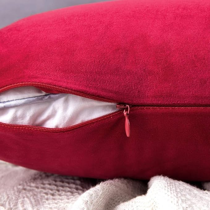 MIULEE Pack of 2 Velvet Pillow Covers Decorative Square Pillowcase Soft Solid Cushion Case Home Decor for Couch Sofa Bedroom Car 16x16 Inch Red