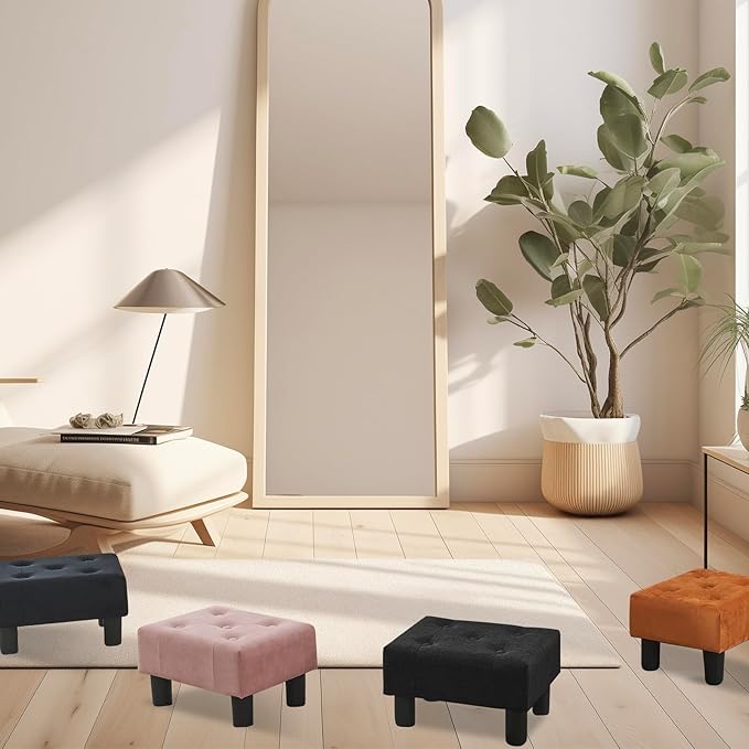 Poofzy Small Foot Stool Ottoman, Linen Ottoman Foot Rest with Legs, Rectangle Foot Rest for Couch, Footstools and Ottomans Small for Living Room and Entryway (Brown)