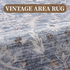 MontVoo-Vintage Area Rug 9X12 Blue Rugs for Living Room-Soft Distressed Printed Rugs for Bedroom-Non Slip Carpet-Machine Washable Rug for Dining Room Living Room Bedside Office