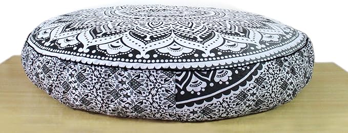 ICC Large Hippie Mandala Round Floor Pillow Cover Ottoman Pouf Cover Daybed Oversized Cotton Cushion Cover with Heavy Duty Zipper Seating Ottoman Poufs Dog-Pets Bed (Gray Ombre, 35" Round)