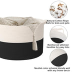 65L Large Blanket Basket,19.7" L x 19.7" W x 13" H Rope Woven Baskets with Handles, Toys Storage Bins,Laundry Basket Perfect for Living Room, Nursery,Bedroom,Home Organization,White&Black