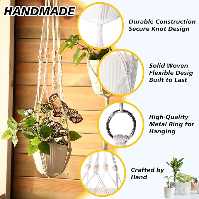 SATINIOR 12 Pcs Macrame Plant Hangers Handmade Boho Hanging Planters 12 Different Tiered Designs with 12 Hooks for Flower Pots Indoor Outdoor Decorative Wall Hanging Baskets for Home(Boho,White)