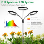 Grow Lights for Indoor Plants, 3 Head Full Spectrum Plant Light with 68" Adjustable Stand for Growing Large Tall Plants, Black Halo Floor LED Grow Lamp with 16 Hour Timer