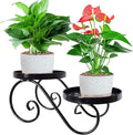 TLBTEK 2 tier Metal Plant Stand,Black Round Potted Planter Stands Indoor Outdoor ,Multiple Modern Flower Pot Stand Holder Rack Display for Home,Kitchen,Patio,Garden, Corner, Balcony and Bedroom