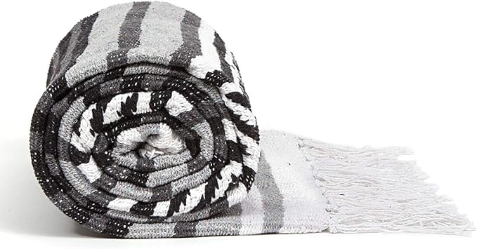 Americanflat 50x70 Authentic Mexican Throw Blanket - Falsa Blanket - Soft Cotton Throw Blankets for Indoor or Outdoor - Use for Yoga, Meditation, or Beach - Grey Stripes