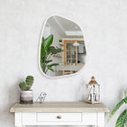 Irregular Wooden Framed Wall Mirror Modern Asymmetrical Unique Hanging Mirror Artistic Boho Mirror Decor Bathroom Vanity Bedroom Living Room Entryway Hallway 20"x16"