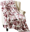 Home Decor Floral Fleece Throw Blankets: Soft Plush Liv Flower Garden Accent for Sofa Couch, Blush Pink Blue Purple Burgundy White