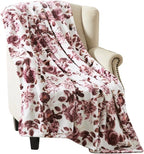 Home Decor Floral Fleece Throw Blankets: Soft Plush Liv Flower Garden Accent for Sofa Couch, Blush Pink Blue Purple Burgundy White
