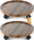 2 Pack Plant Caddy with Wheels, 14" Wood Rolling Plant Stand with 360° Lockable Wheels, Plant Stands Outdoor for Large Plants, Flower Cart Plant Dolly Plant Caster for Heavy Objects, Walnut