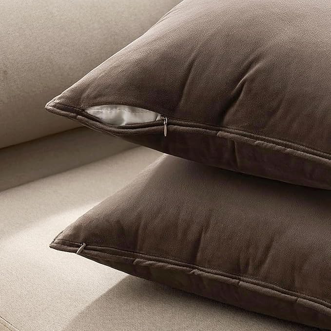 MIULEE Dark Coffee Velvet Throw Pillow Covers 22x22 Soft Decorative Solid Square Cushion Cases Pack of 2 Modern Luxury Home Decor for Couch, Sofa, Bedroom