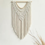 guzhiou Macrame Wall Hanging Boho Geometric Woven Tapestry Cotton Handmade Bohemian Art Decor with Wood Bead Wall Decor for Bedroom Living Room Apartment Nursery 31.5" L x 17" W(Wood bead-A)