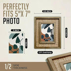 5x7 Picture Frame Handwoven Rattan (9.5"x11.5" Outer) - Fits 5"x7" Photos - Sawtooth Wall Hanger & Tabletop Stand - Natural Coastal Display