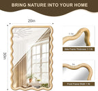 Wavy Mirror for Wall, 30"x20" Boho Bathroom Floor Vanity Mirror with Wooden Frame, for Bedroom, Living Room, Entryway, Farmhouse