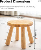 Small Solid Wood Stool, 10" Round Wooden Step Stool for Kids & Adults, Sturdy Plant Stand, Low Sitting Stool for Bathroom, Bedroom & Nursery, Easy Tool-Free Assembly, Natural (1 Pack)