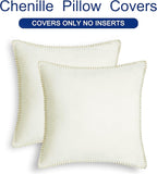 CaliTime Throw Pillow Covers Decorative 18 X 18 Inches Pack of 2 Cotton Thread Stitching Edges Solid Dyed Soft Chenille Cushion Cases for Couch Sofa Bed Living Room Farmhouse Cream