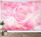 LB Pink Sky Tapestry Fantasy Pink Cloud and Moon Nature Landscape Wall Hanging Colorful Aesthetic Tapestries Wall Blanket for Bedroom Living Room Girl Teen Dorm Party Decor 92.5x70.9 Inches