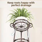 LASZOLA 3 Tier Bronze Metal Plant Stand for Multiple Large Planters Indoor Outdoor Organizer, Heavy Duty Tall Flower Stand for Corner Patio Bathroom Office, Modern Sturdy Vertical Iron Rack, Cat Proof