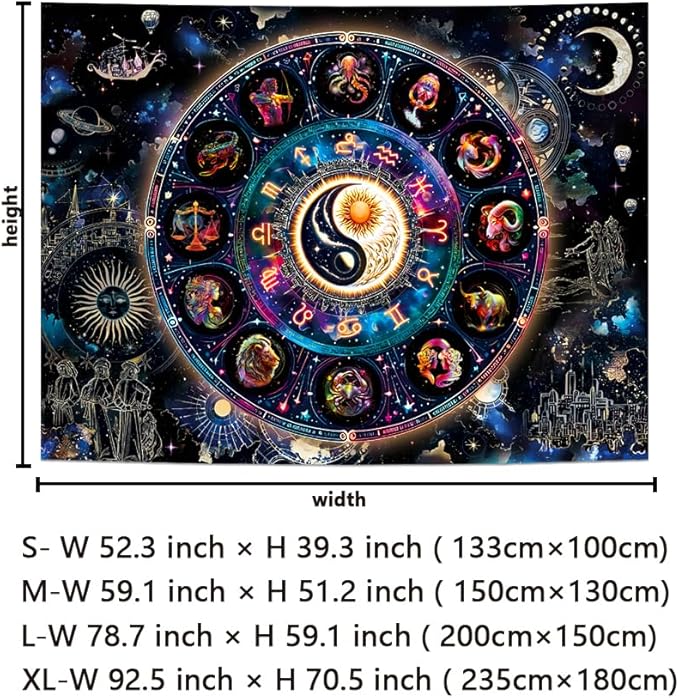 Lahasbja Blacklight Constellation Tapestry UV Reactive Sun and Moon Tapestries Spiritual Zodiac Astrology Tapestry Galaxy Backdrop Mystic Yin Yang Wall Hanging for Bedroom
