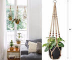 AKEIE Brown Macrame Plant Hanger Indoor Outdoor Plant Holder Basket 41'' Hanging Planter Rope w/Wood Beads No Tassels for Indoor Outdoor Boho Home Decor(Brown)