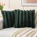 FUTEI Dark Green Decorative Throw Pillow Covers 24x24 Inch Set of 2, Square Soft Faux Rabbit Fur Thick Striped European Cushion Covers,Spring Home Decor for Couch Bed Living Room
