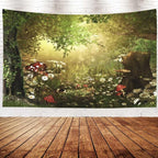 EMMTEEY Forest Tapestry Tree Tapestry Charming Fairy Tale Woodland Daisies Tapestry 60X40 Tapestry Bedroom Tapestry, Green Fantasy