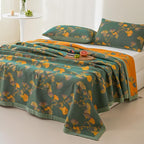 100% Cotton Jacquard Quilt Floral Ginkgo Leaves Print,Soft Muslin Bed Cover 3 Layers Reversible Bedspread Coverlet Breathable Lightweight Bedding,Full/Queen(78"x94"), No Pillow Sham