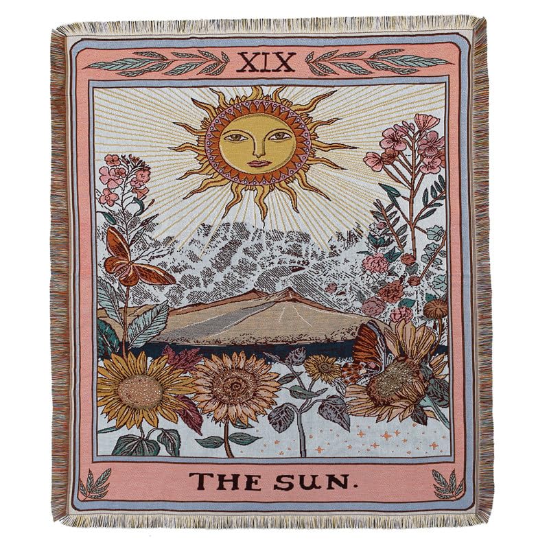 Boho Throw Blanket Reversible Cotton Bohemian Tapestry Hippie Room Decor Double Sided (Boho The Sun 50"x60") - color: Boho the Sun, size: 50*60 inch