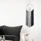 LB Boho Black White Grey Macrame Wall Hanging Hand Woven Leaf Pattern Tapestry Wall Art with Wood beads Modern Aesthetic Tassel Wall Decor for Home, Bedroom, Living Room